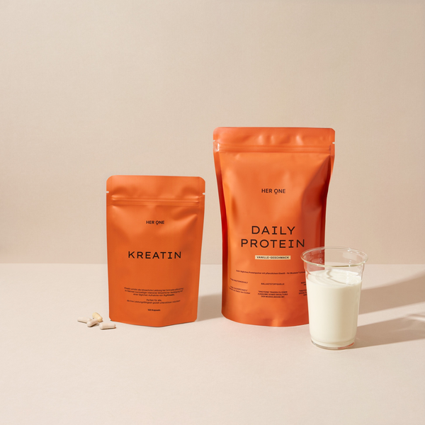 KREATIN & PROTEIN DUO : HER ONE Kreatin & Daily Protein zur Steigerung der Leistungsfähigkeit und Deckung des Proteinbedarfs.