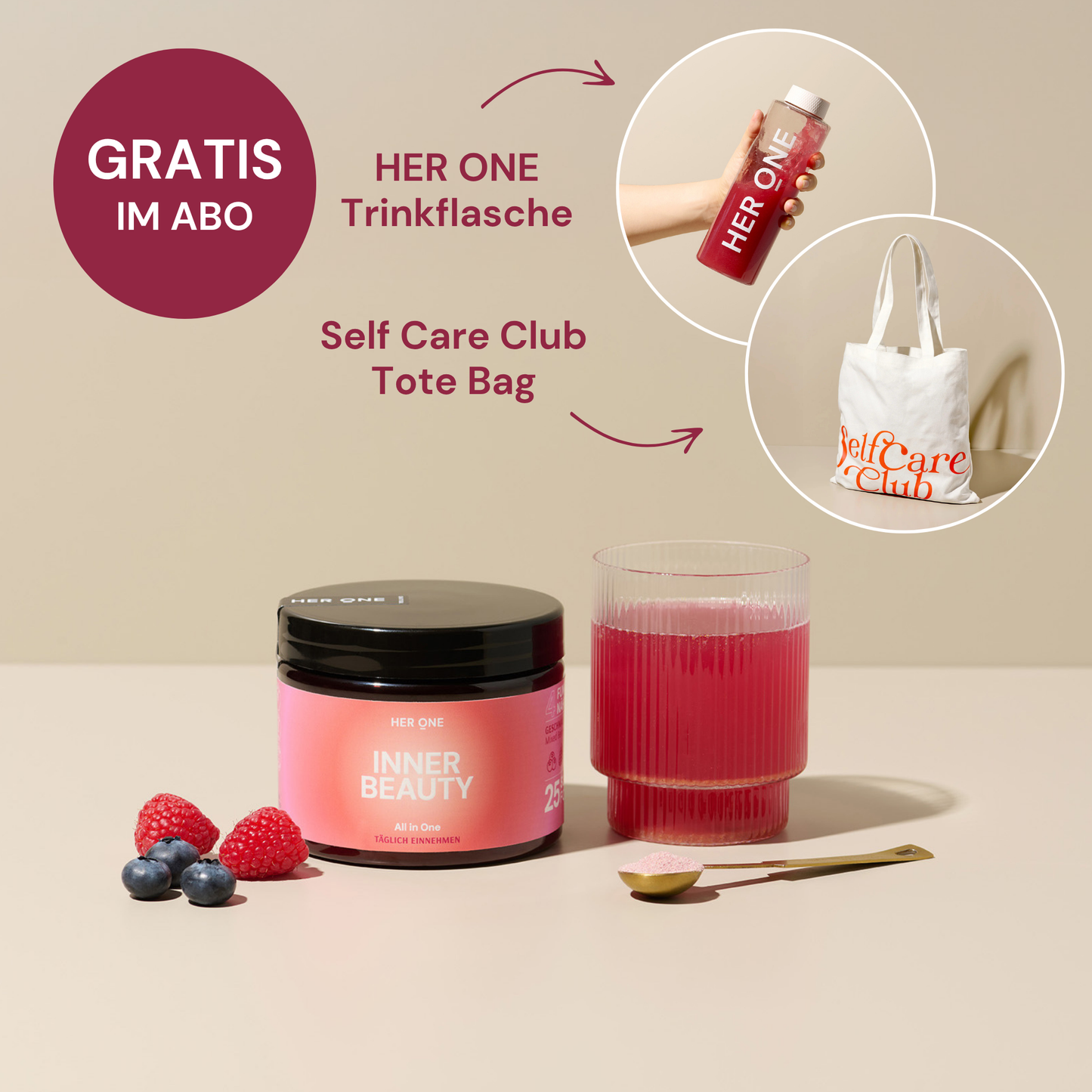 INNER BEAUTY All In One Abo Free Trinkflasche and Free Tote Bag