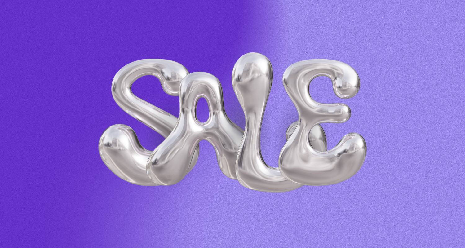 Dermetallic "SALE" lettering floats in front of a purple background.