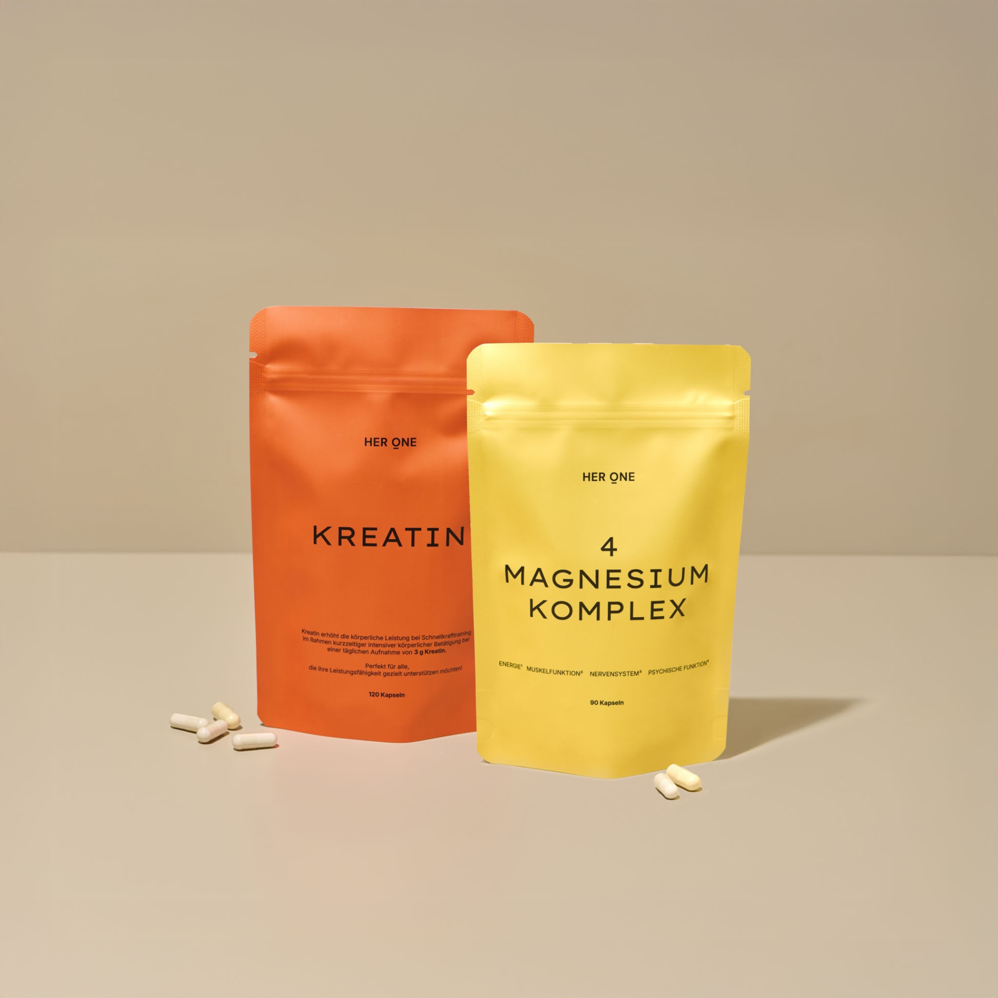 KREATIN & MAGNESIUM DUO: Bundle aus HER ONE Kreatin und Magnesium zur Unterstützung von Fitness und Nerven.
