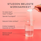 Ein Löffel MARINE KOLLAGEN wird in ein Glas voller Wasser geleert. Auf der linken Seite vom Glas werden die Produktvorteile und die Wirkung von Kollagen erklärt. 