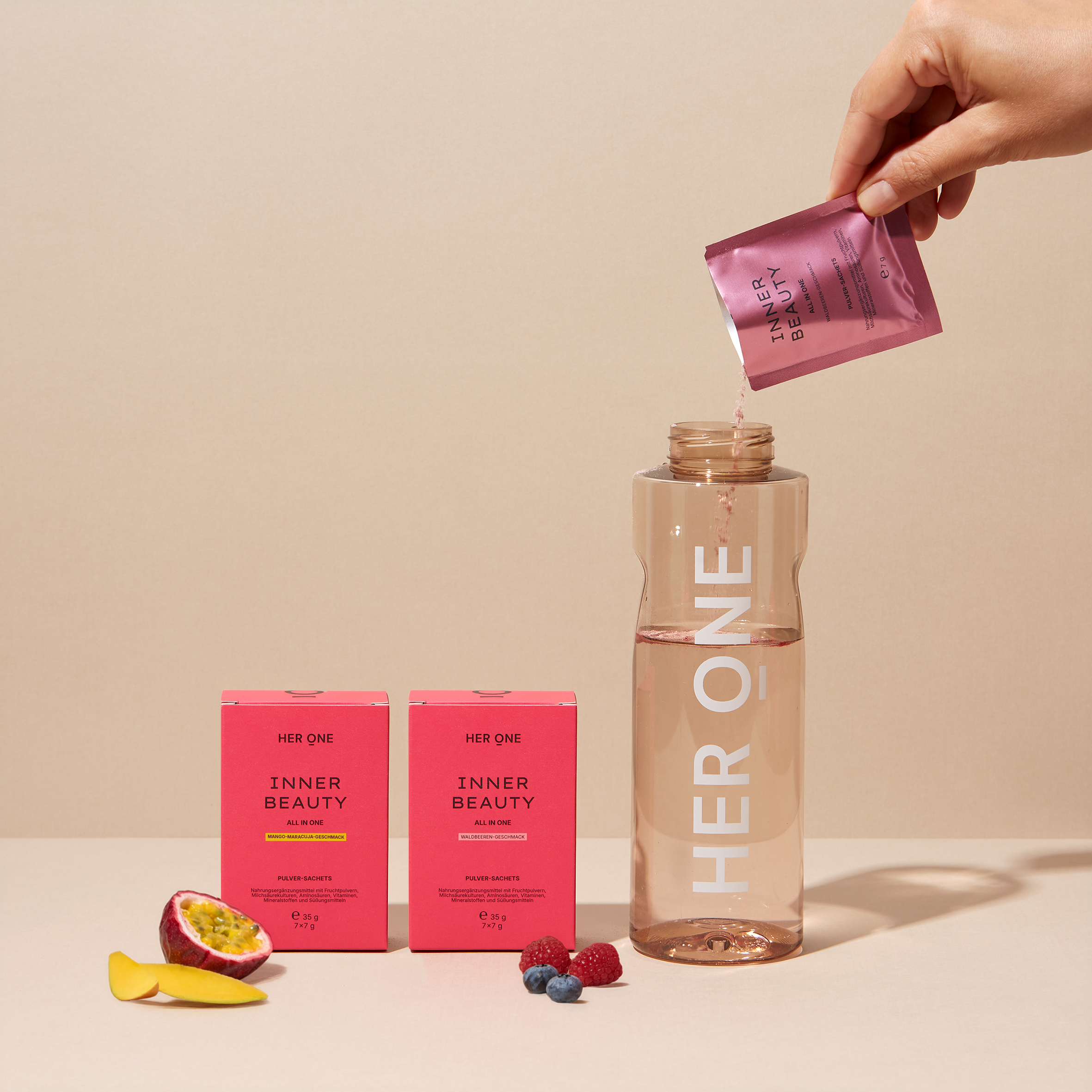HER ONE Inner Beauty All in One MINIS Mango-Maracuja & Waldbeeren mit Flasche