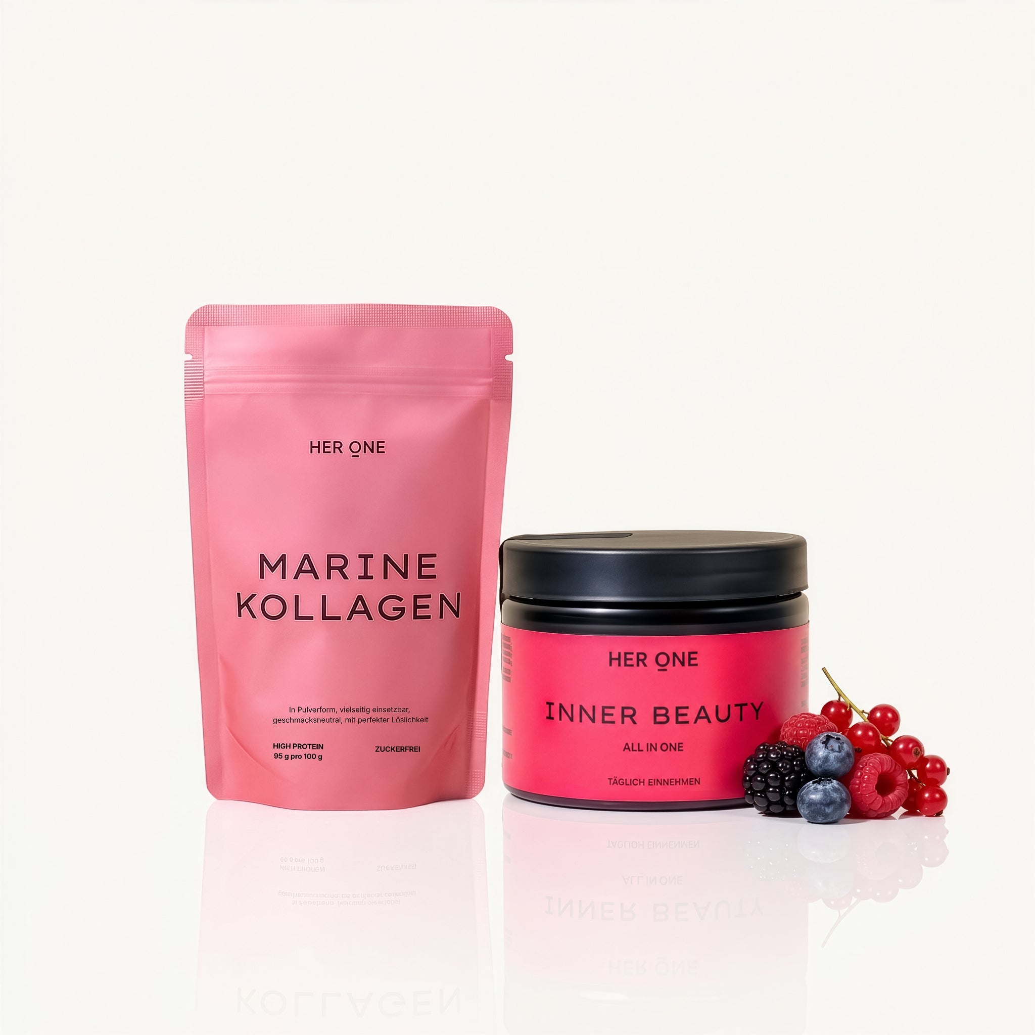HER ONE Glow Up Duo Baies des bois – Inner Beauty et collagène marin.