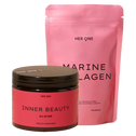Her One Beauty-Bundle mit INNER BEAUTY Pulver (Dose) und MARINE KOLLAGEN Pulver. Für Haut, Haare und Bindegewebe.