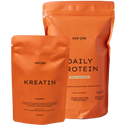 Her One Bundle Kreatin Kapseln & DAILY PROTEIN Pulver. Performance-Kombination für Muskeln und Schnellkraft.