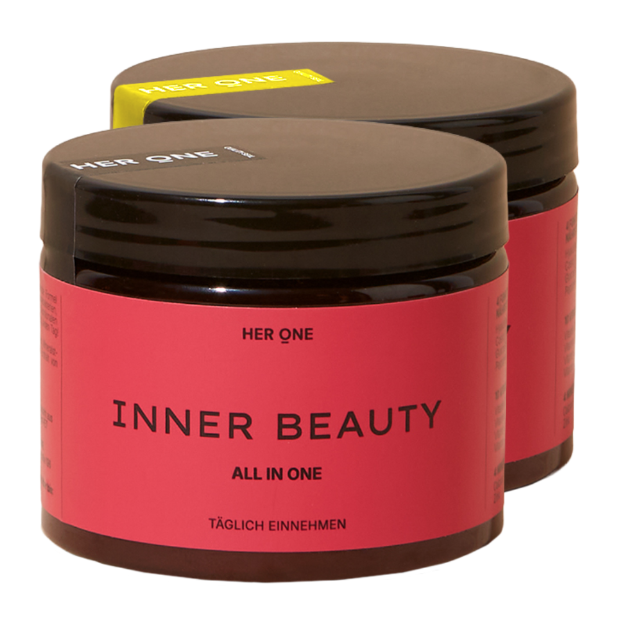 Doppelpack Her One INNER BEAUTY ALL IN ONE Pulver, 2 Dosen. Unterstützung für Haut, Haare und Wohlbefinden.