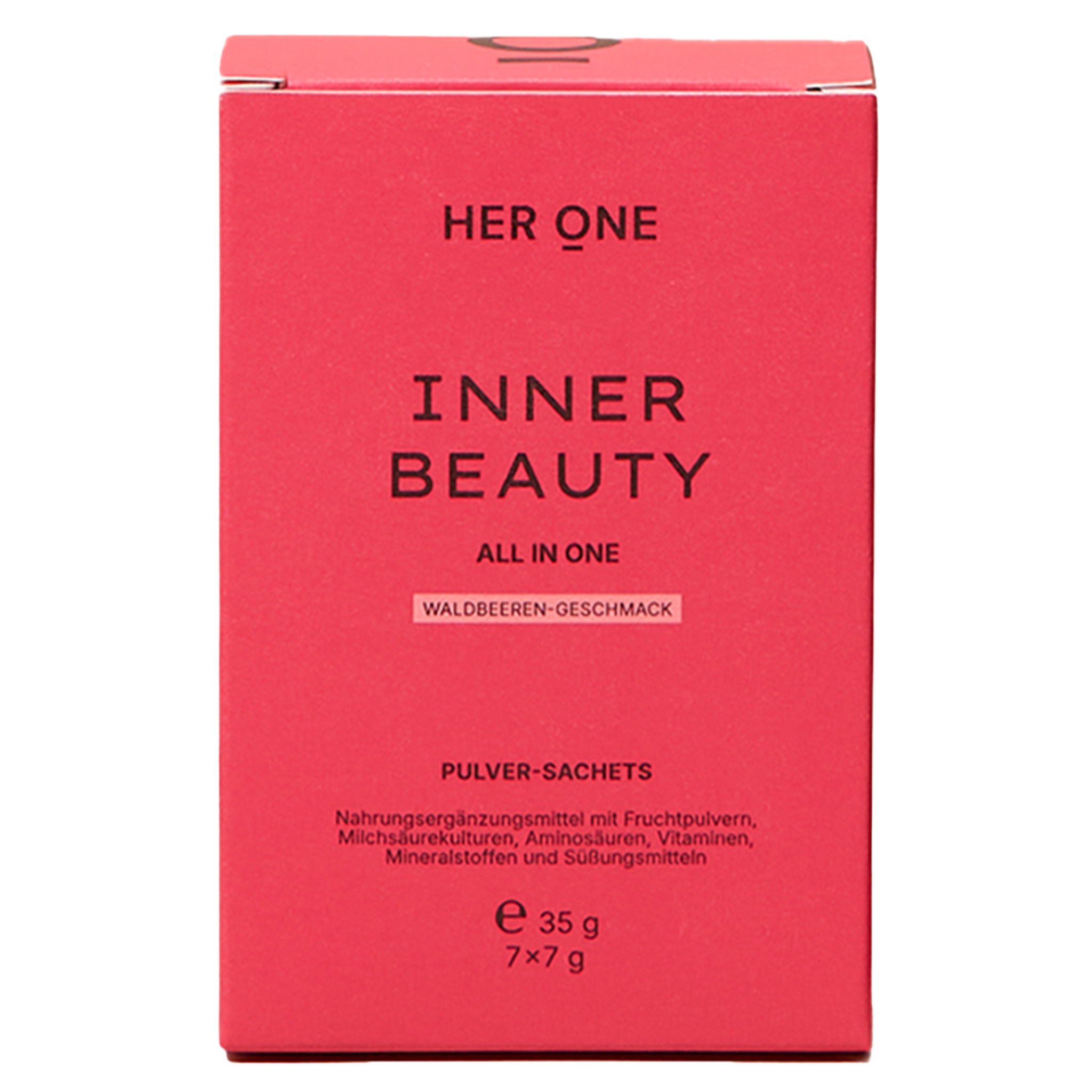 Her One INNER BEAUTY ALL IN ONE Pulver-Sachets (Waldbeere) mit Milchsäurekulturen, Aminosäuren, Vitaminen.