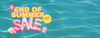 End of Summer Sale Banner mit pinker Schrift, Blume und Hinweis: 20 % Rabatt auf fast alle Produkte