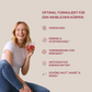 eine lächelnde Frau hält das INNER BEAUTY All in One in der Hand in der Nähe ihres Gesichtes. Neben der Frau sind die Produktdetails und Vorteile beschrieben 