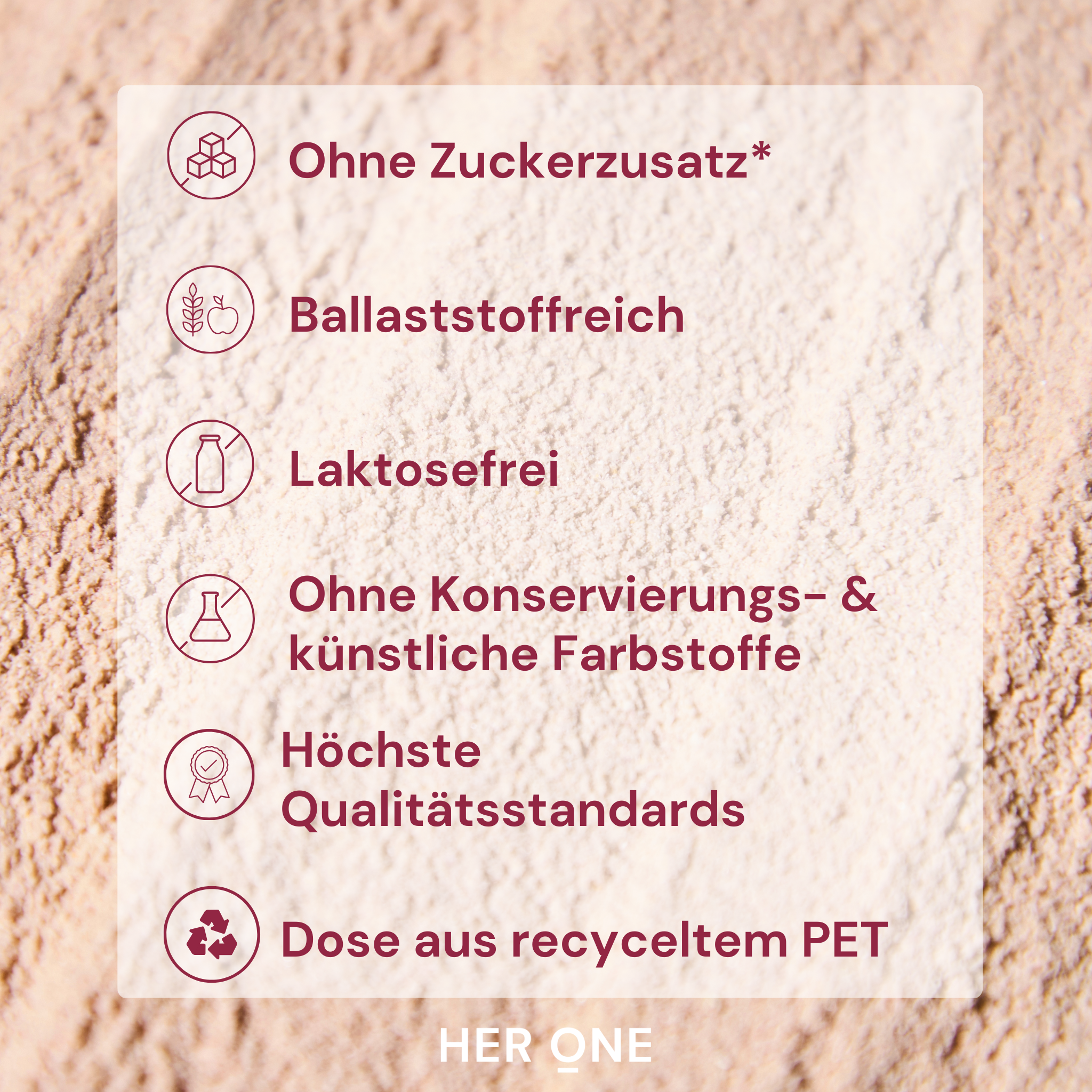 Zuckerfrei, laktosefrei und ballaststoffreich ohne künstliche Farbstoffe. Nachhaltig verpackt in recyceltem PET.