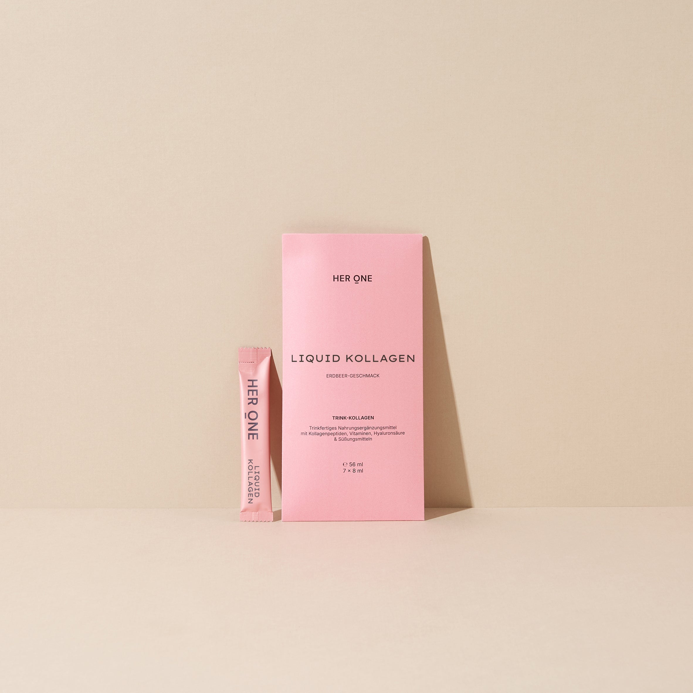 Probiergröße Liquid Kollagen Erdbeere: 7er-Set mit Hyaluronsäure und Vitaminen für die Reise oder zum Testen.
