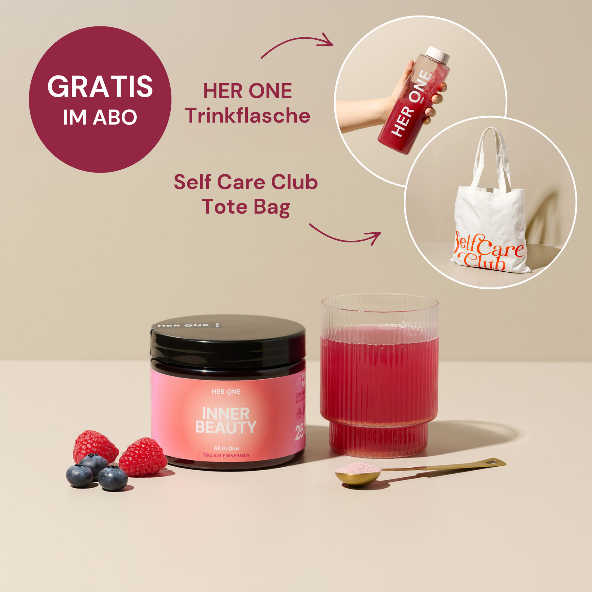 INNER BEAUTY All In One Abo Free Trinkflasche and Free Tote Bag