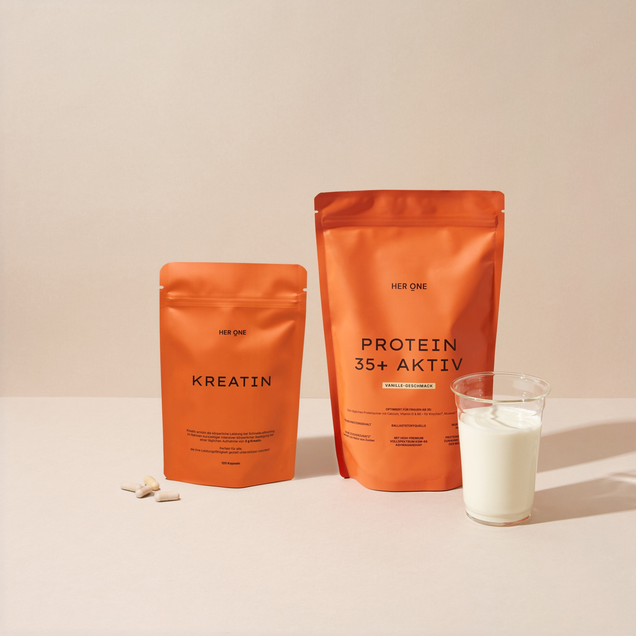 POWER DUO 35+: Kreatin-Kapseln & spezialisiertes Proteinpulver mit Nährstoffen für Frauen ab 35 Jahren.