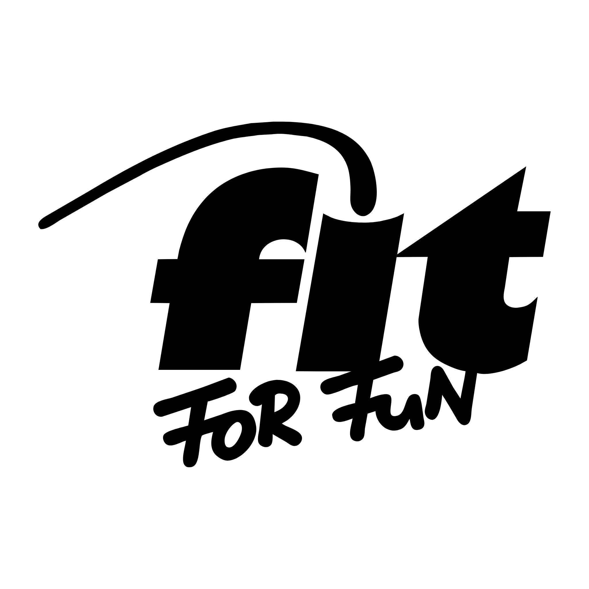 Schwarzes "Fit For Fun"-Logo mit dynamischem Bogen über dem Buchstaben "f" auf weißem Hintergrund.
