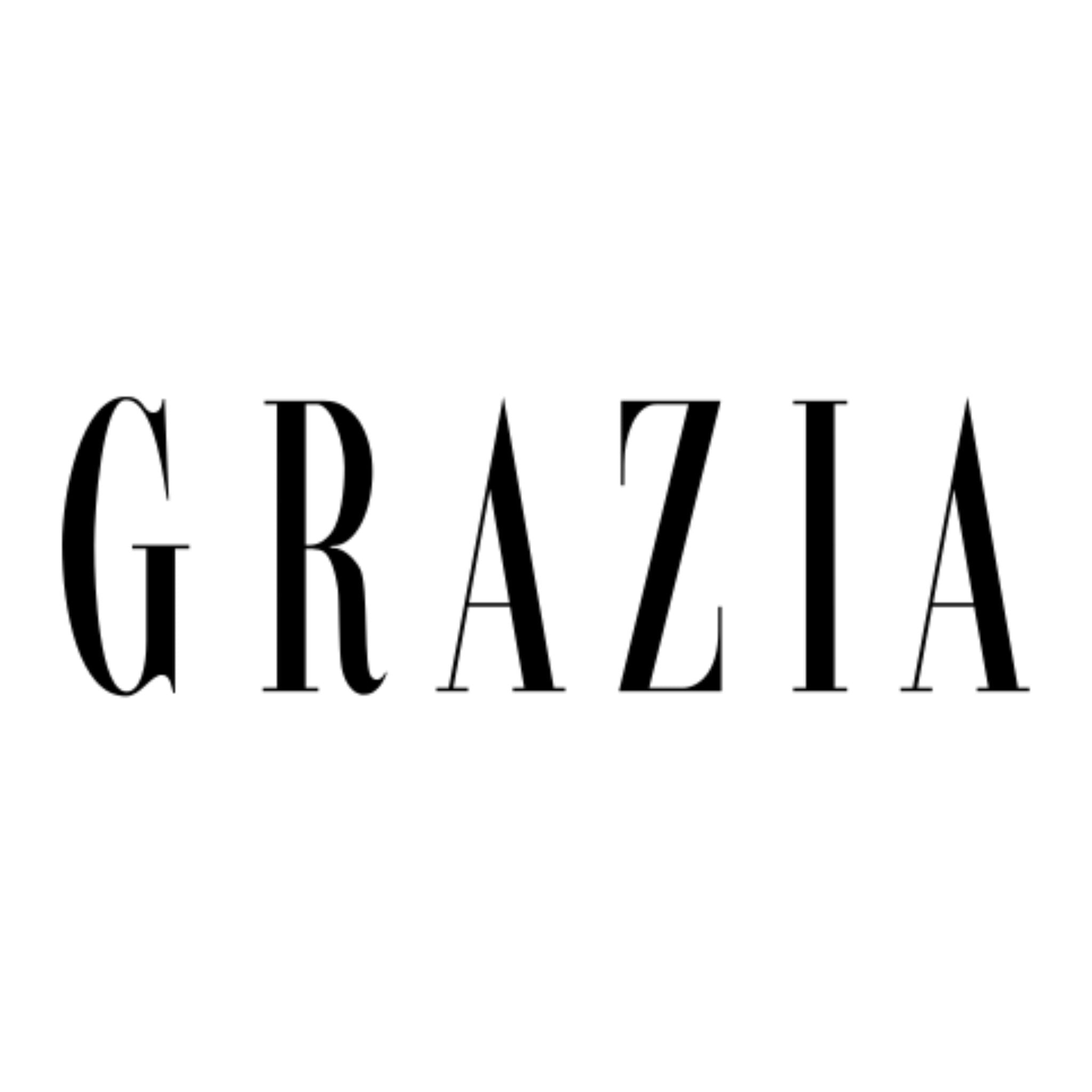 Schwarzer Schriftzug "GRAZIA" in Großbuchstaben auf weißem Hintergrund.
