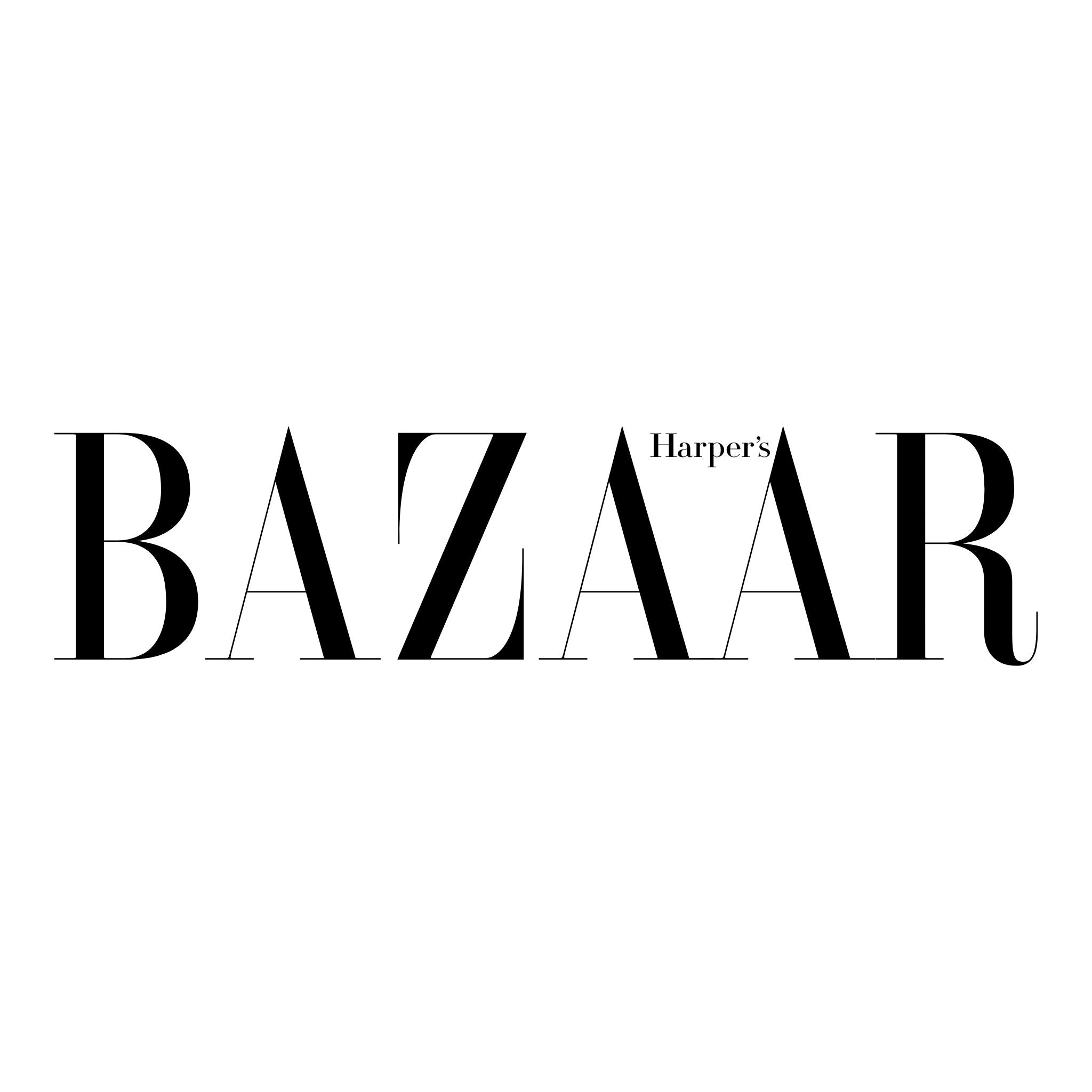 Schwarzes Harper's Bazaar-Logo auf weißem Hintergrund.
