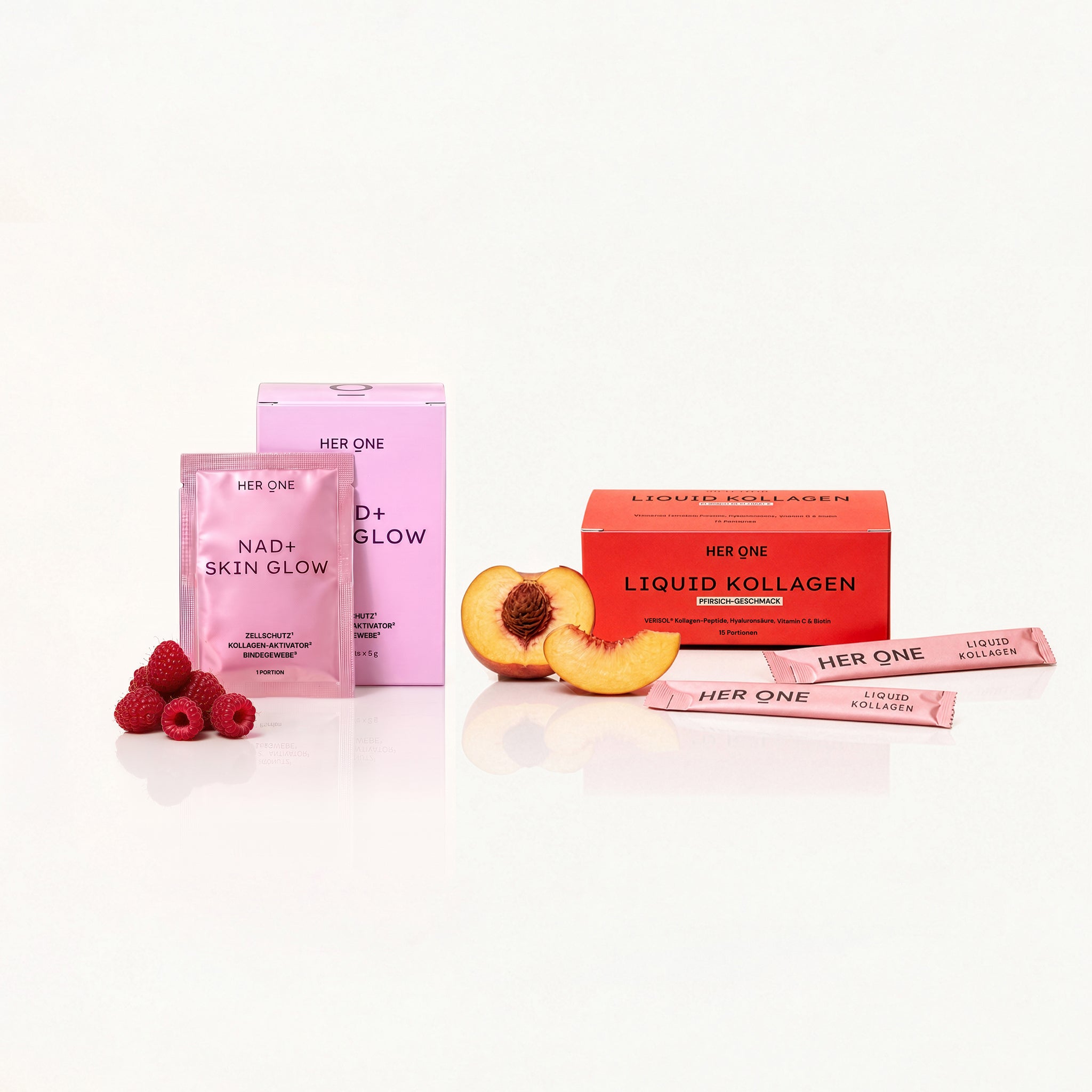 HER ONE Skin Glow Duo Himbeere & Pfirsich.