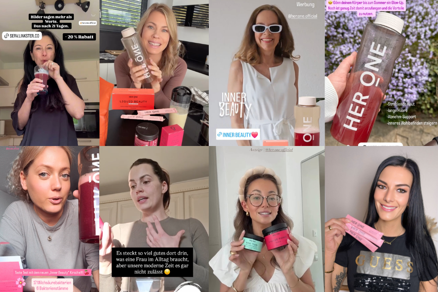 Bilder von Brand Ambassadors, die HER ONE Produkte vorstellen