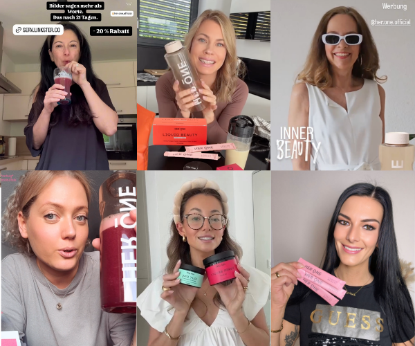 Bilder von Brand Ambassadors, die HER ONE Produkte vorstellen
