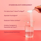 One hand holds a spoon pouring powder into a glass of water on a pink background; text on effectiveness.