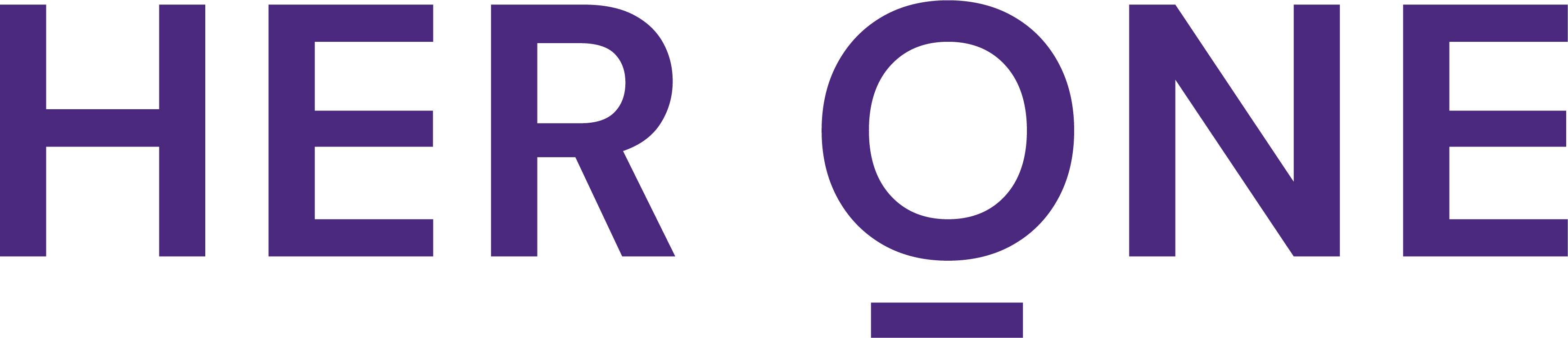 Purple lettering on a white background: "HER ONE".