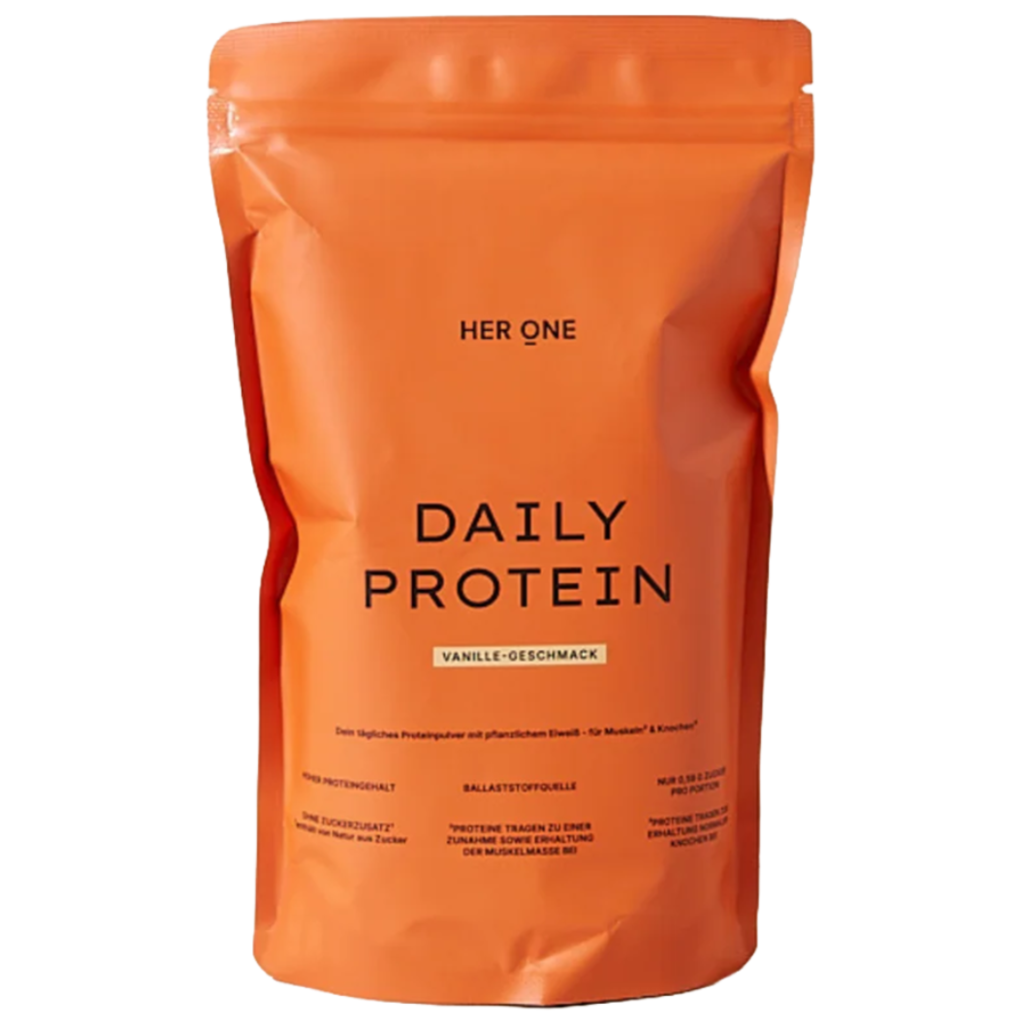 Her One DAILY PROTEIN (vanilla). Daily protein powder with vegetable protein for muscles and bones.