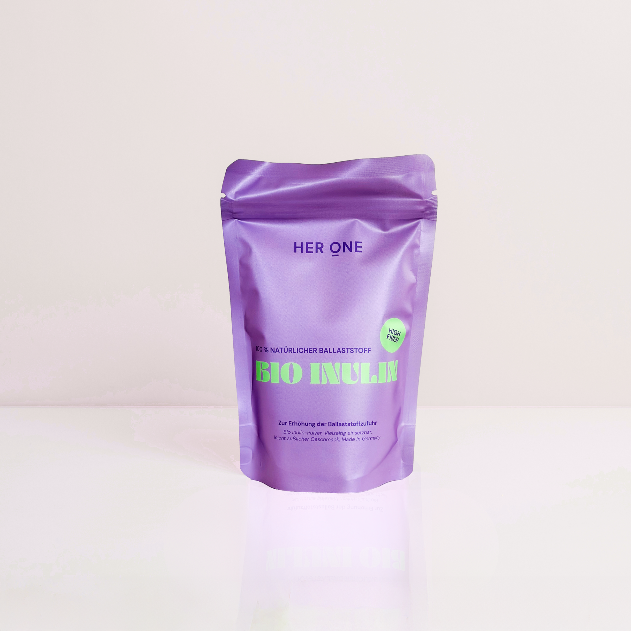 Purple bag HER ONE 100% NATURAL FIBER ORGANIC INULIN. High fiber. Made in Germany.