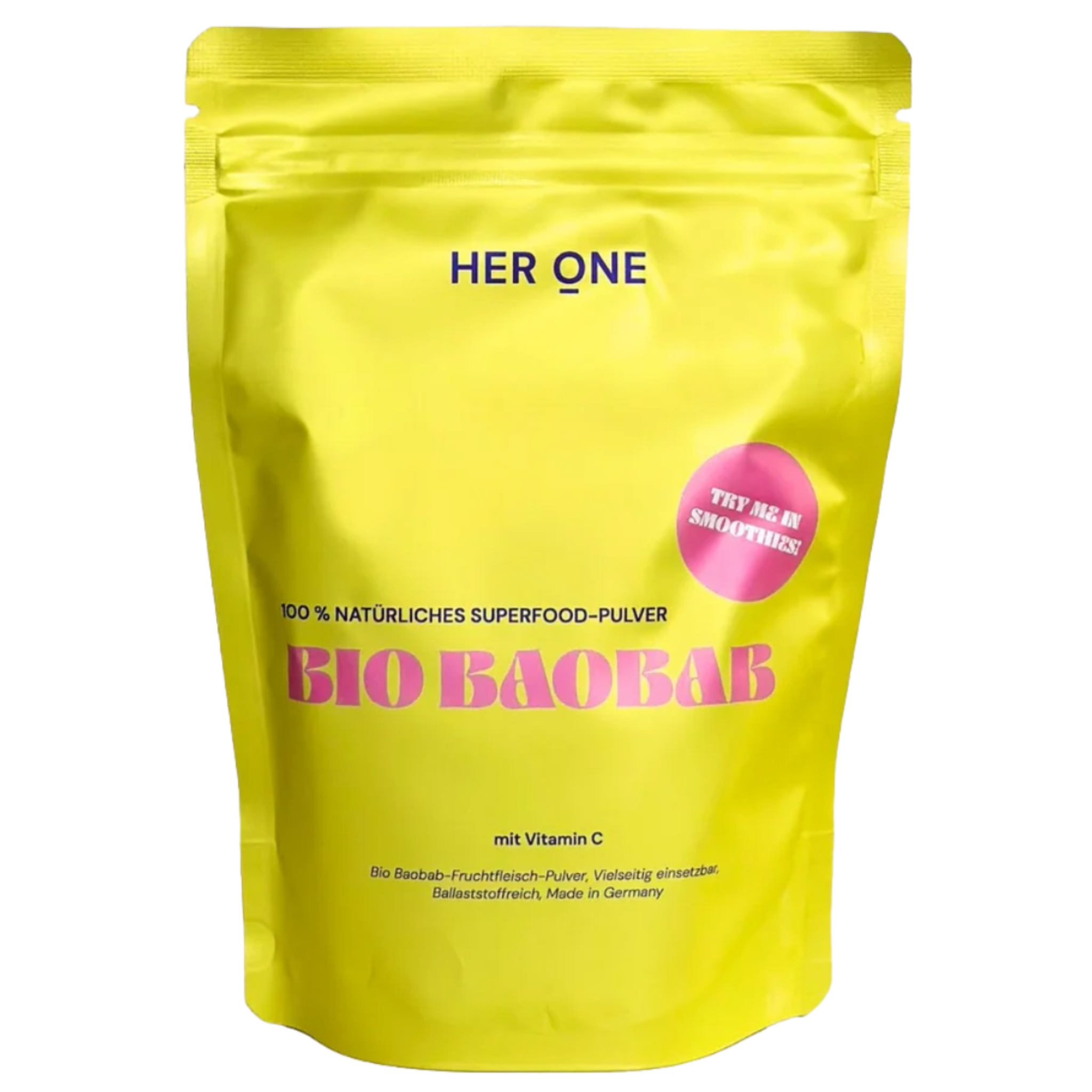 Her One Organic Baobab Superfood Powder, with vitamin C, high in fiber, 100% natural, for smoothies.