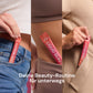 Three pictures show hands putting sticks labeled "Liquid Beauty" into bags. Text: "Your beauty routine for on the go".