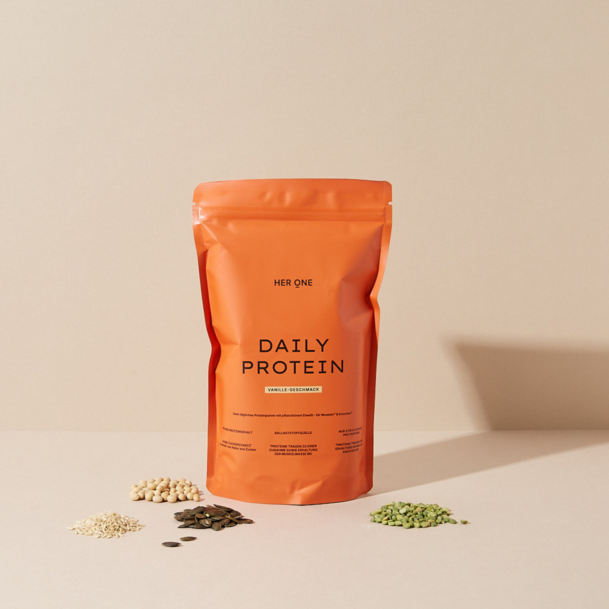 Picture shows our DAILY PROTEIN and the natural ingredients