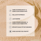 List of product properties on a sand-colored background, including high-fiber and lactose-free.