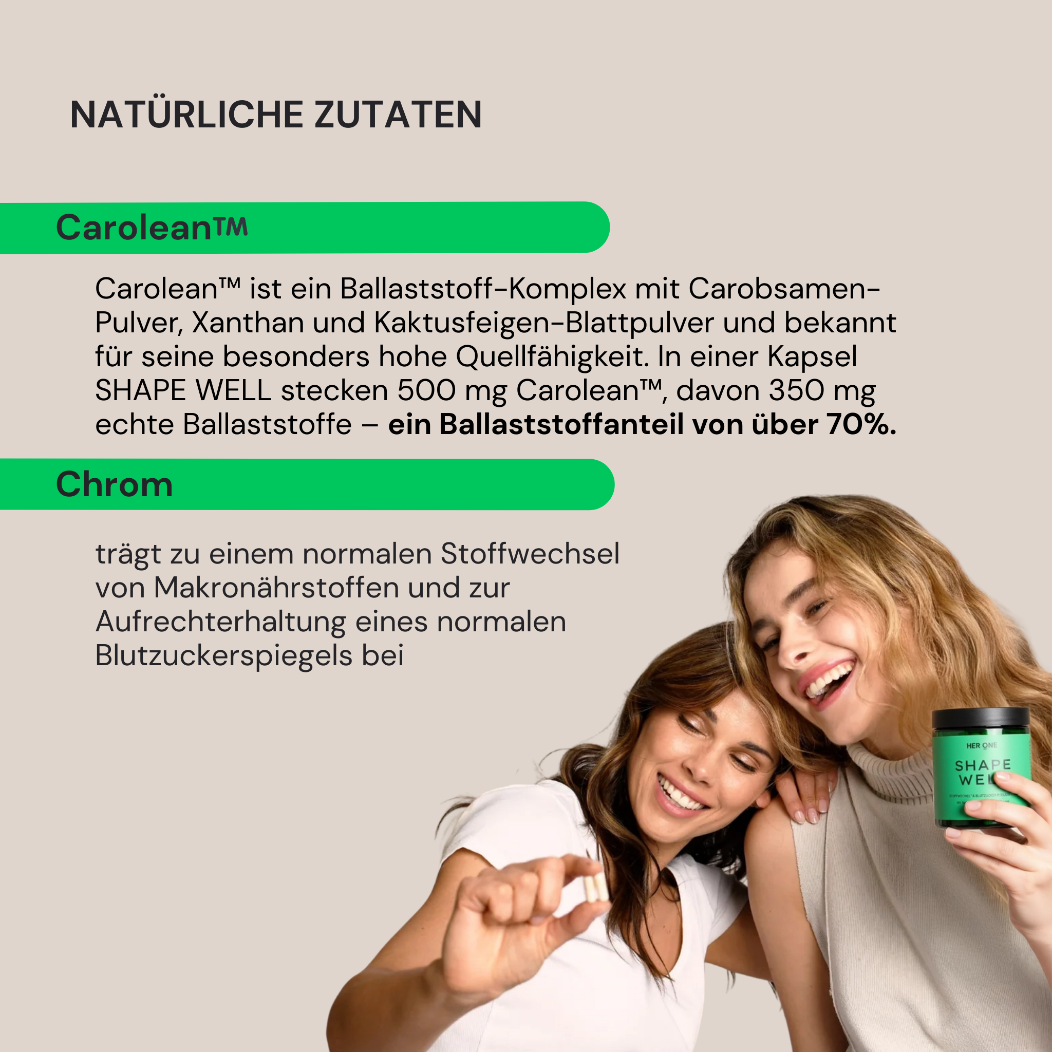 Carolean fiber complex with 70% fiber content and chromium for normal blood sugar regulation