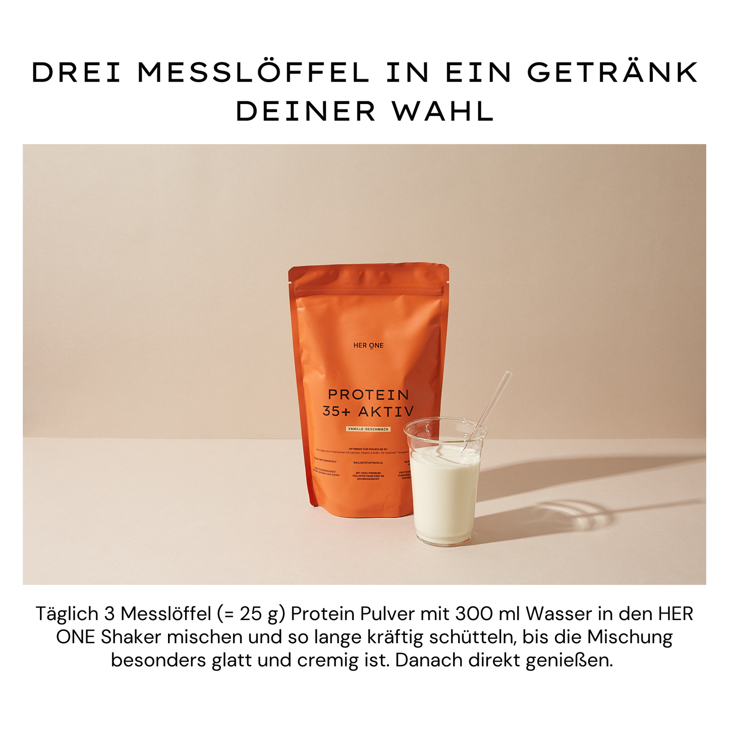 Protéine 35+ Active : 25 g de protéines par portion, soluble et crémeuse, facile à mélanger avec de l'eau ou la boisson de votre choix.