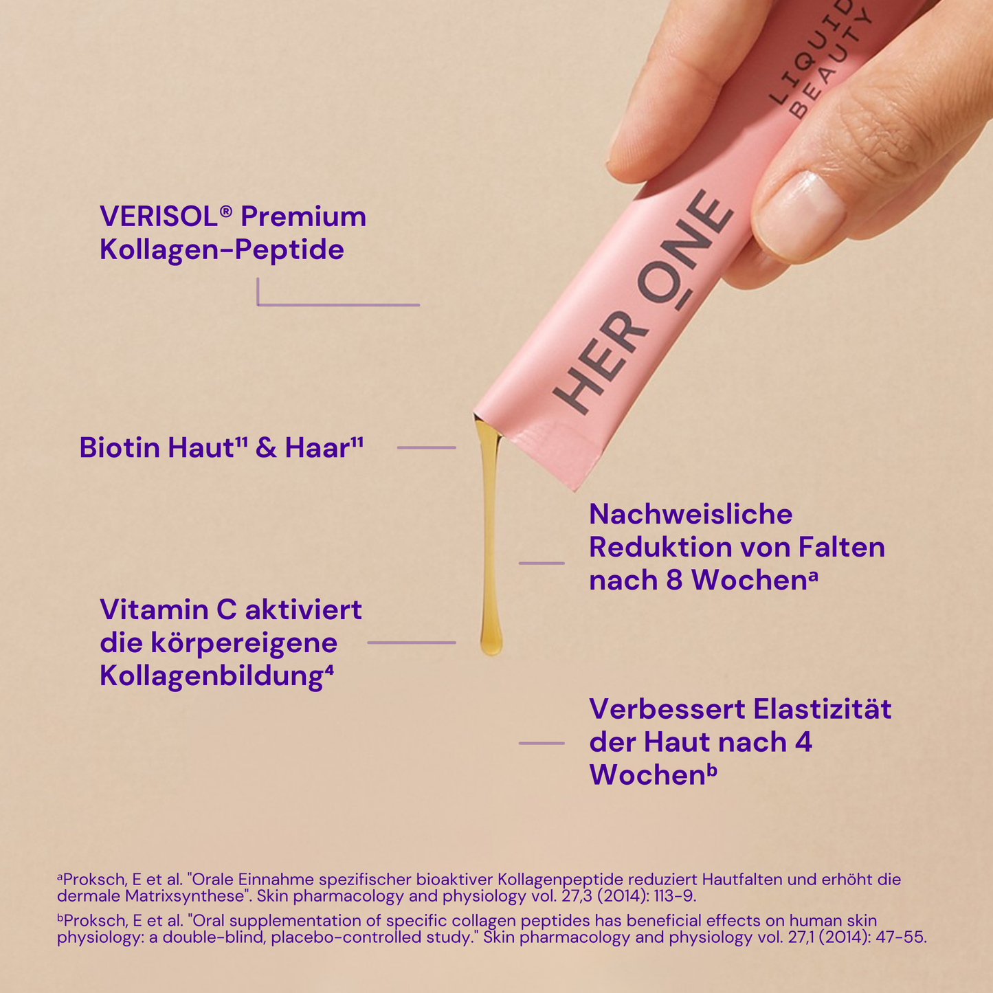Cette image montre un collagène prêt à boire LIQUID BEAUTY dans un emballage rose, y compris l'effet