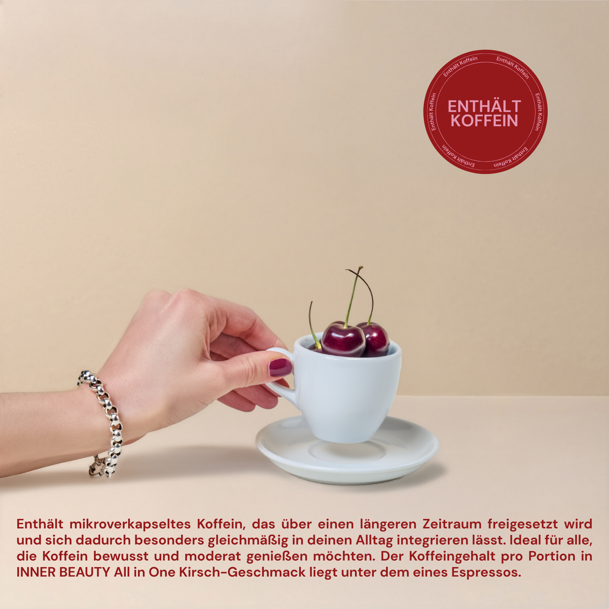 INNER BEAUTY in One contient de la caféine microencapsulée pour une libération régulière et modérée.