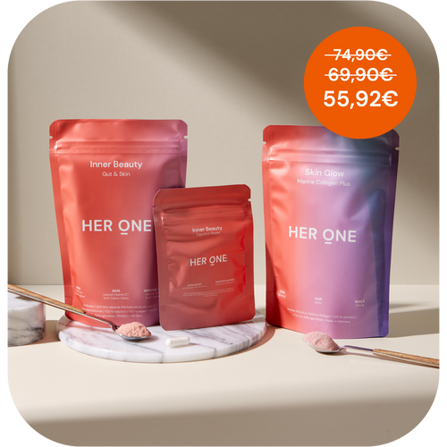 TroisHerOneSurUneTable,entouréedecuillèresdepoudre.Uneremisedeprixorangereuseestplacéeàcôté.