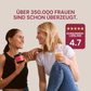 Deux femmes se sourient, l'une tient INNER BEAUTY saveur mangue-fruit de la passion. Texte dit : Plus de 350.000 femmes convaincues et 4.7/5 rating