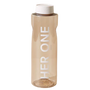 Bouteille d'eau transparente avec couvercle blanc et impression verticale "HER ONE".