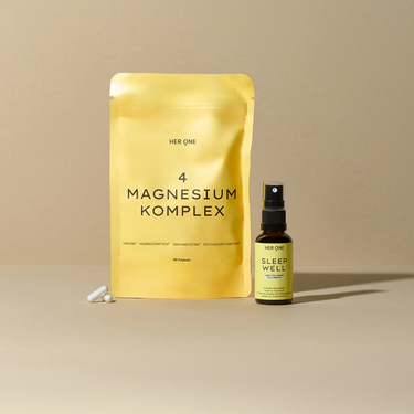 Sachet jaune 4 gélules MAGNESIUM KOMPLEX et spray SLEEP WELL.