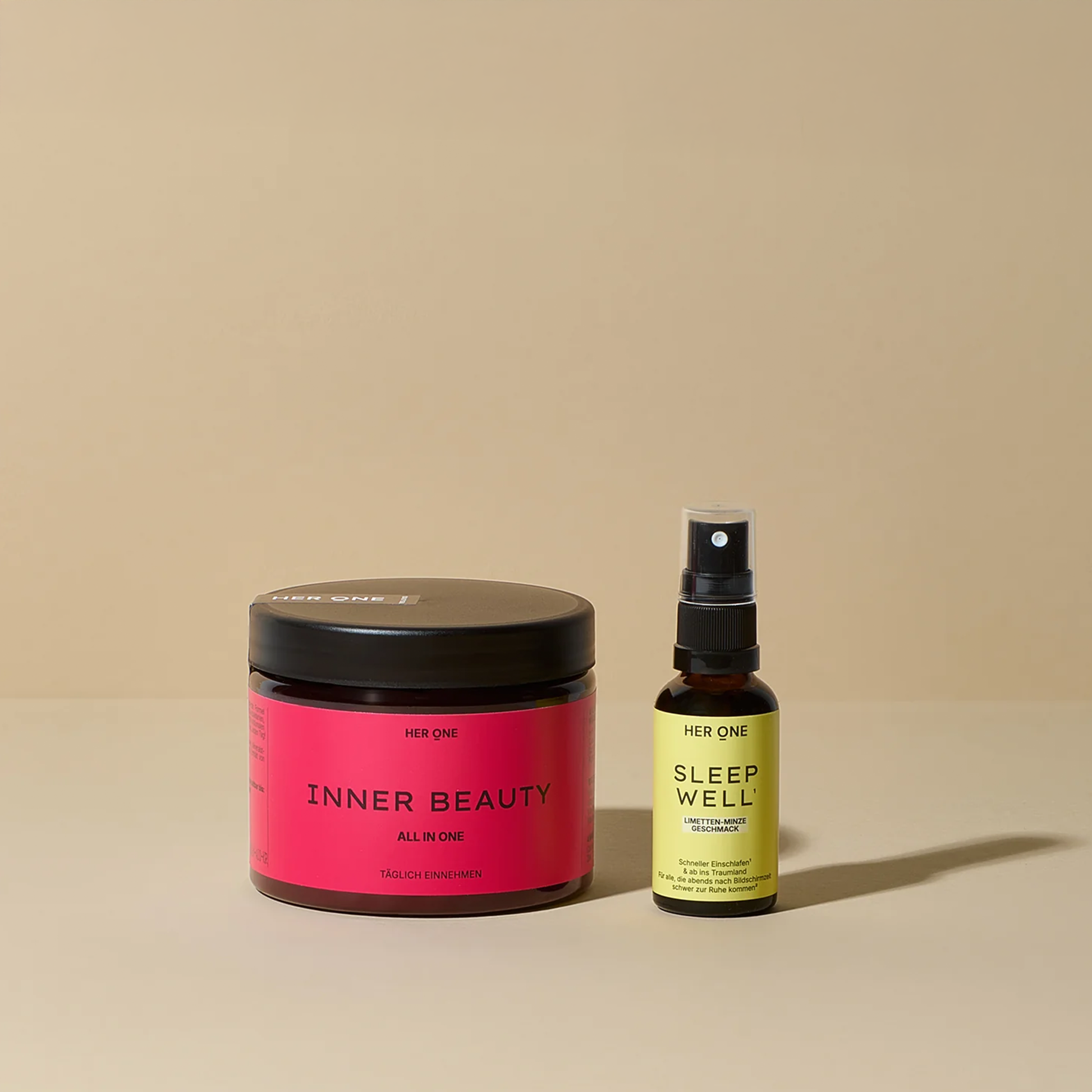 Boîte rouge foncé INNER BEAUTY spray SLEEP WELL au goût citron vert-menthe.