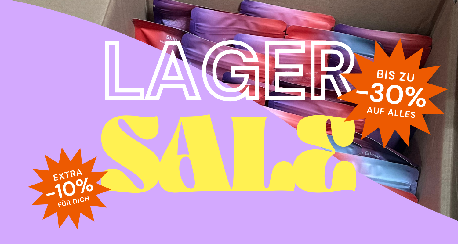 Confezione colorata in una scatola con il grande testo "LAGERSALE" e sconti fino al 30%.