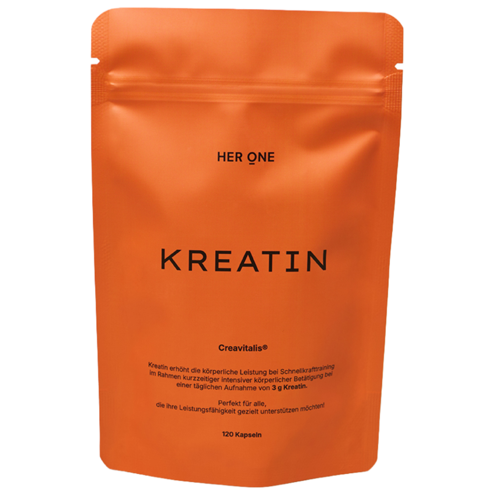 Her One KREATIN capsule (Creavitalis), 120 capsule, aumenta le prestazioni fisiche durante gli allenamenti di forza ad alta velocità.