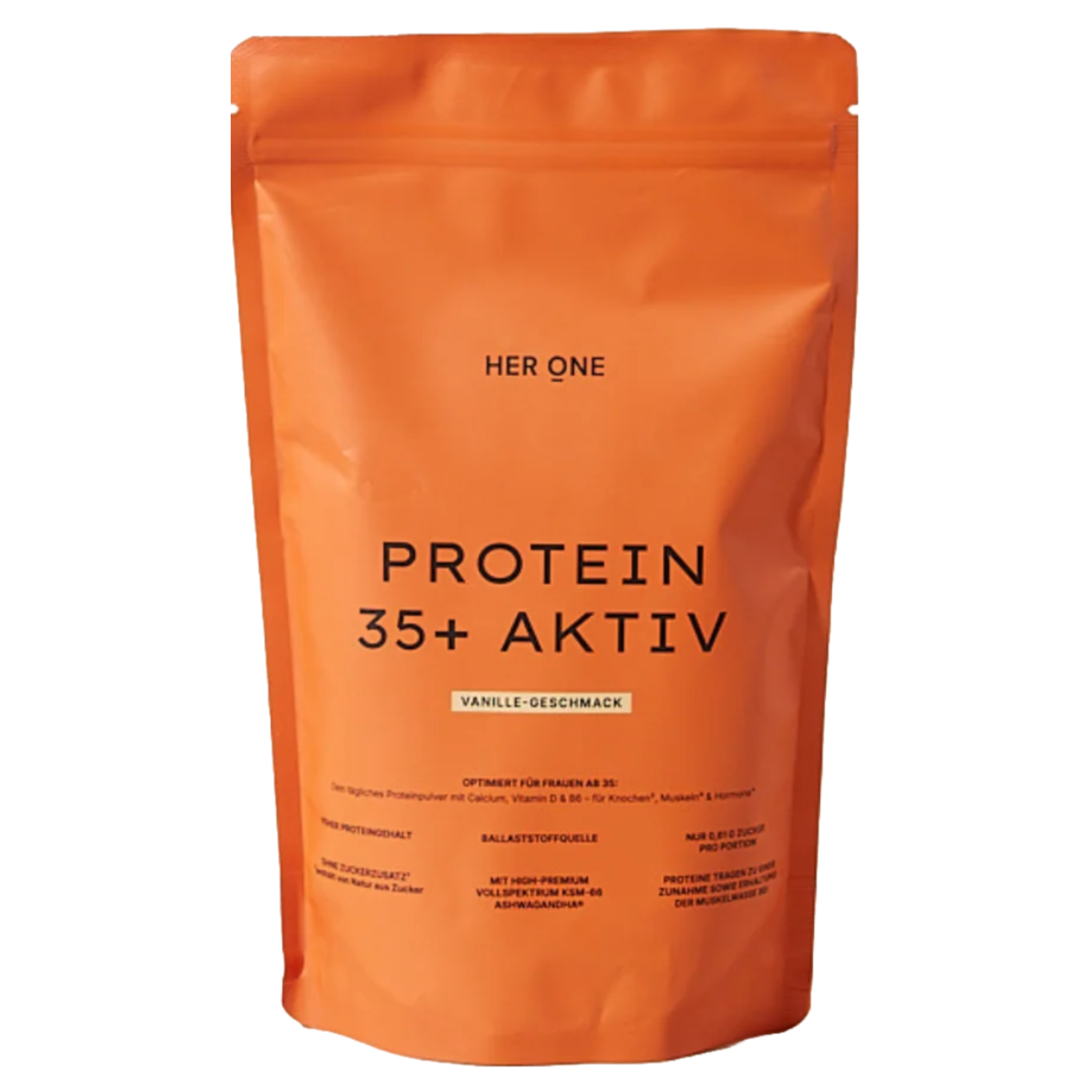 Her One PROTEIN 35+ AKTIV (vaniglia) ottimizzato per le donne over 35 con calcio, vitamina D/B6 e ashwagandha.