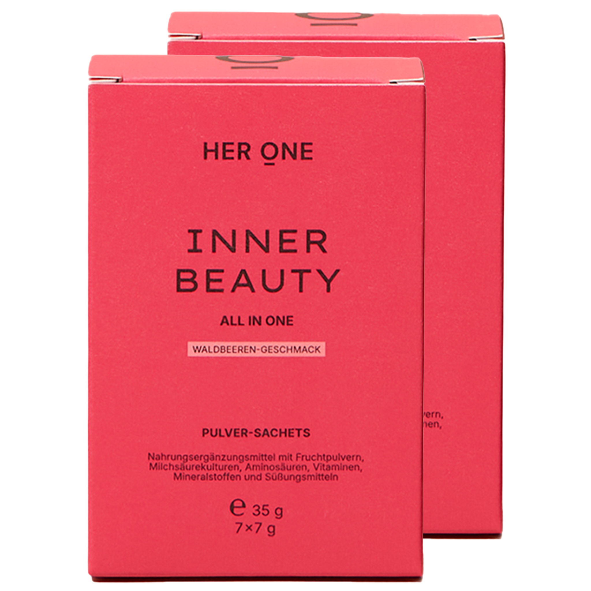 Confezione doppia di bustine di polvere Her One INNER BEAUTY (frutti di bosco), integratore alimentare tutto in uno.