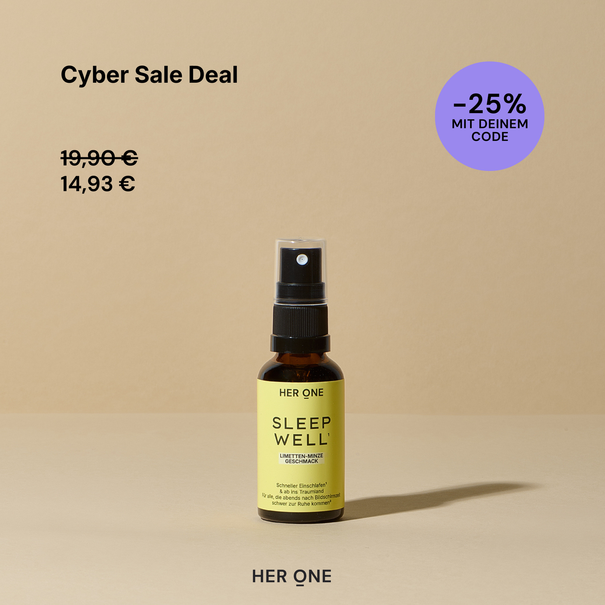 HER ONE SLEEP WELL Spray al gusto di menta e lime. Cyber Sale: 19,90 € / 14,93 €.