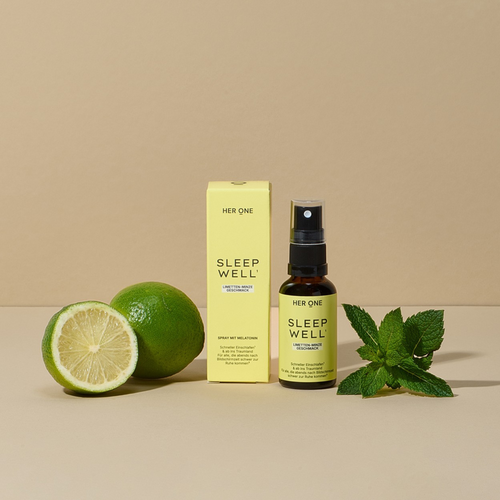 SLEEPWELL con lime e menta su sfondo beige