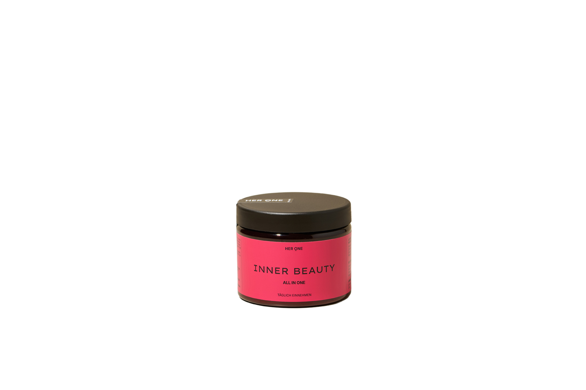 Un barattolo nero con un'etichetta rosa, con la dicituraInner Beauty".