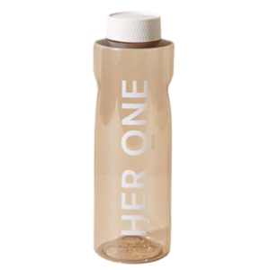 Borraccia trasparente con coperchio bianco e stampa verticale "HER ONE".