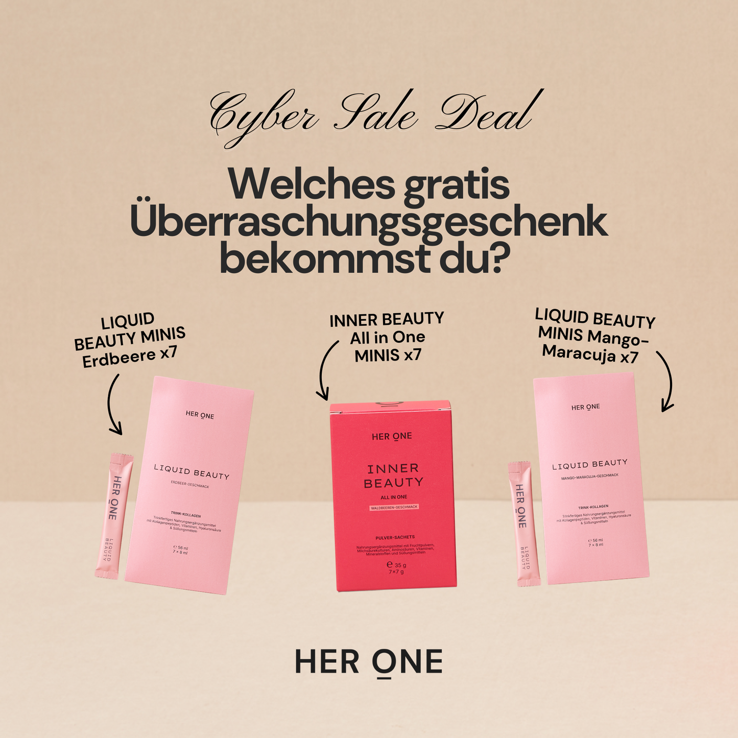 HER ONE Minis per LIQUID BEAUTY e INNER BEAUTY. Omaggio a partire da un ordine di 79 euro.