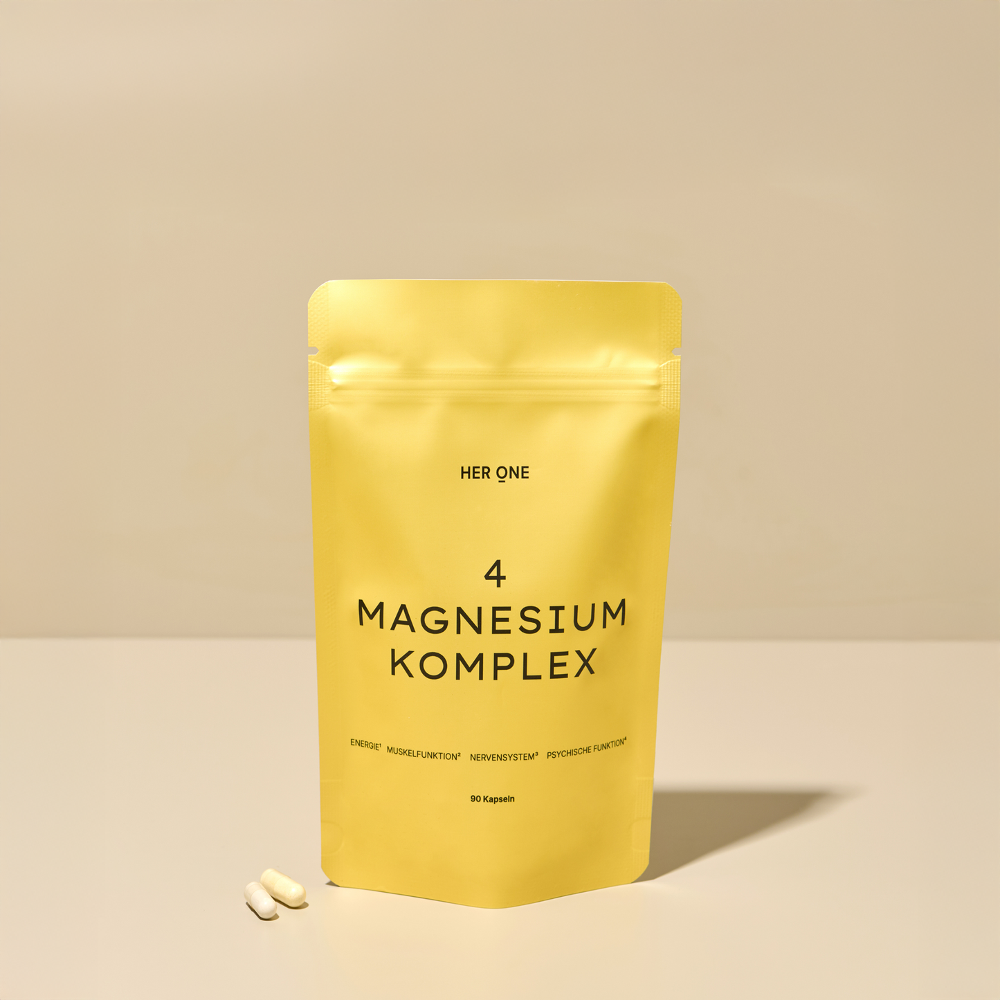 Bustina gialla HER ONE 4 MAGNESIUM KOMPLEX Capsule per muscoli, sistema nervoso e psiche.